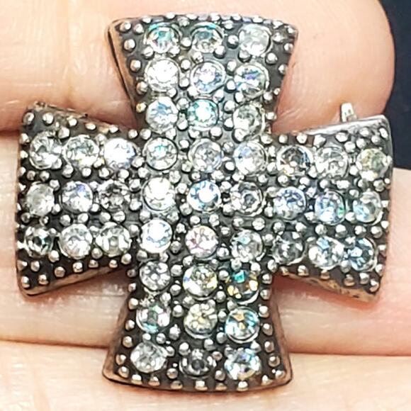 Clear Rhinestone Cross Silver Tone  Vtg Unsigned 1" - Picture 1 of 5